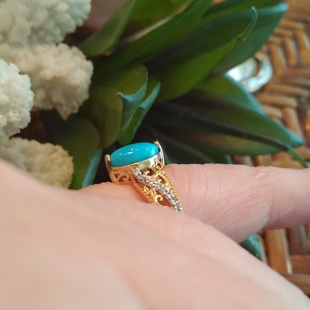 ARIZONA SLEEPING BEAUTY TURQUOISE, CAMBODIAN ZIRCON RING - Picture 3 of 9